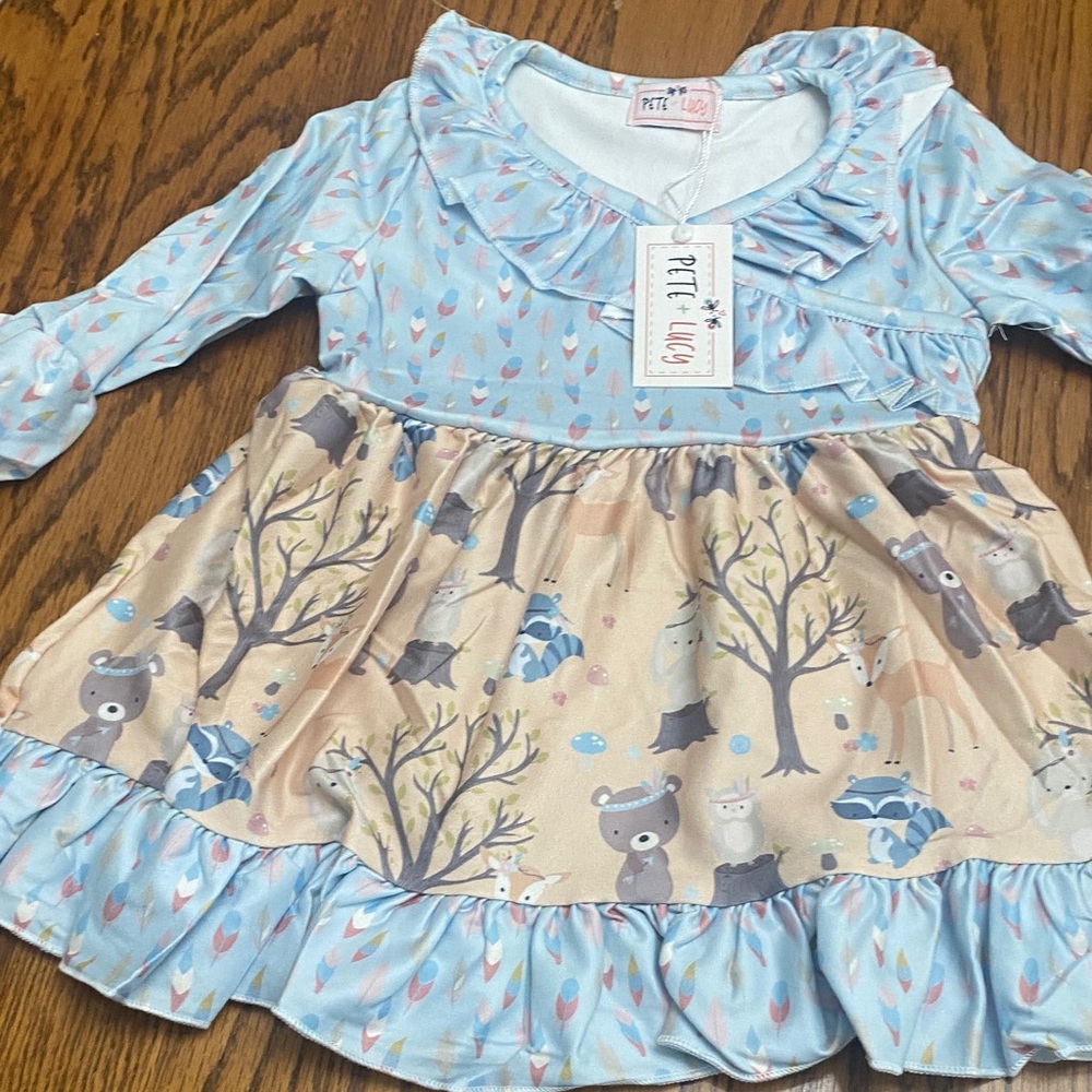 Petite Lili Blue and Tan Kids Casual Dress